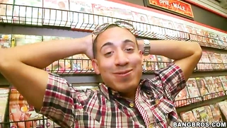 Two busty bitches Phoenix Marie and Tanya Tate sucking down Bruno at the pornshop