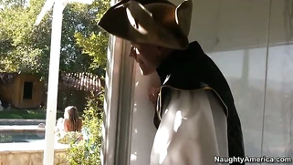 Esperanza Gomez posing and giving a sloppy blowjob outdoor