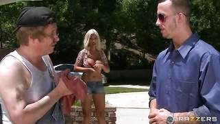 Bridgette B get flirty with him as she demonstrating her fantastic pair of DD tits