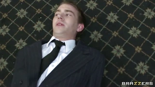 Black slut Jasmine Webb helping him by sucking his hard cock