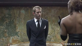 Black slut Jasmine Webb helping him by sucking his hard cock