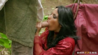 Anissa Kate swallows his fat cock and lets him lick her anus