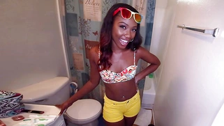 Cute black chick Chanell Heart showing us her new bathroom