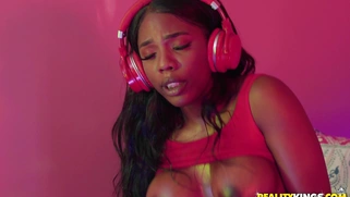 Big titted Sarah Banks slides her pussy on the hard prick