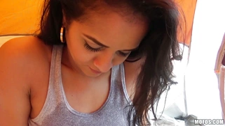 Abby Lee Brazil shows us her natural boobs in her tent