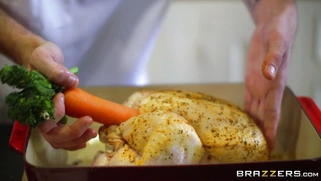 Aida Sweet gets her shaved pussy screwed on the kitchen counter