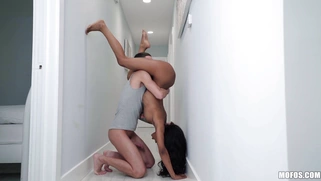 Demi Sutra is sucking cock in weird positions