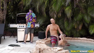 Bailey Brooke is sucking cock behind her BF's back