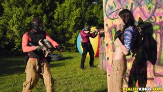 Angelina Diamanti is sucking paintball player's cock