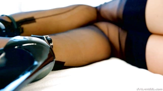 Vicki Chase in stockings shows off her amazing body