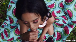 Teen Maya Bijou shows off her blowjob skills