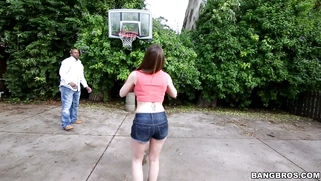 Brooklyn Chase posing and playing basketball outdoor