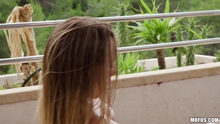 Small titted Angel Emily gets assfucked on the balcony