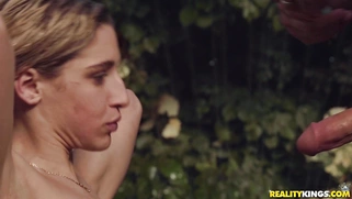 Abella Danger with the butt plug in her ass is sucking cock