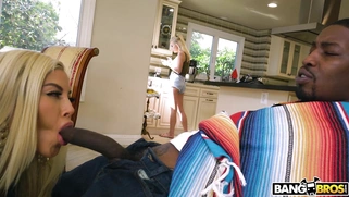 Bridgette B is sucking Isiah's huge cock and his GF is none the wiser