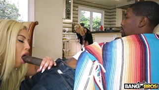 Bridgette B is sucking Isiah's huge cock and his GF is none the wiser