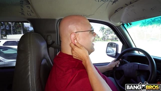 Alexis Fawx has fun in the bus and shows off her delitghtful psrts