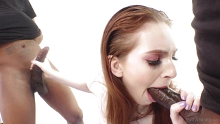 Maya Kendrick is sucking two huge black dicks