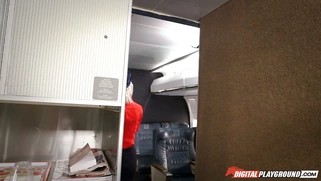 Tattooed flight attendant Kleio Valentien sucks dick on plane