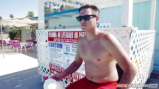 Blonde barbie bimbo Kayla Kayden gets covered with milk at the pool