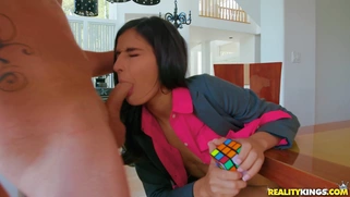 Brunette Emily Willis gives nice blowjob