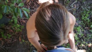 Addison Lee is sucking cock and licking balls outdoors