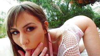 Paige Owens is fingering her holes outdoors