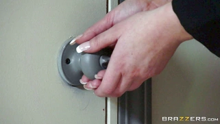 Jillian Janson caught by her stepmom Abbey Brooks deepthroating big cock