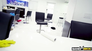 Hot maid Misty Quinn is cleaning the house