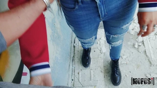 Latina Kitty Love is sucking cock outdoors