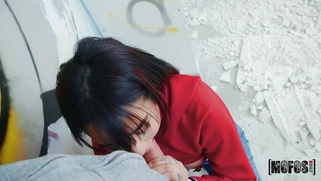 Latina Kitty Love is sucking cock outdoors