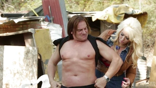 Long haired hunk gropes busty blonde barbie Alura Jenson