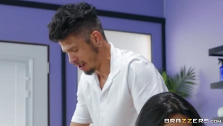 Natural busty Sofia Rose gets massaged by Bambino