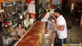 Katana Kombat in ripped fishnet pantyhose rides the hard rod