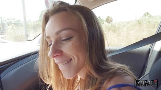 French teen Angel Emily is sucking cock in the car
