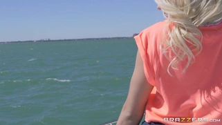 Marsha May posing on an erotic photo session on the boat