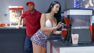 Alex Coal flashes her pants to Seth Gamble