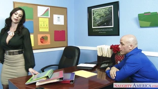 Kendra Lust has her employee lick her big tits