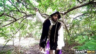 Kiarra Kai on her knees is sucking cock outdoors