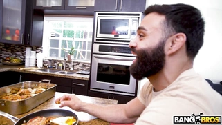 Kailani Kai shows off her huge melons in the kitchen