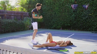 Vina Sky is sucking cock on the tennis court