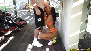 Gianna Dior gives blowjob to Jmac in the locker room