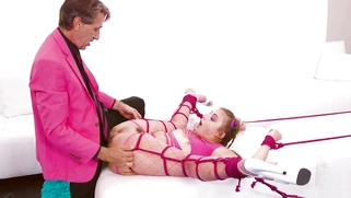 Tied Gia Derza in fishnet outfit gets her pussy fucked hard