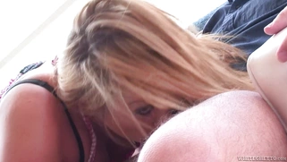 Blonde Alice Bell gives hot blowjob to Alec Knight