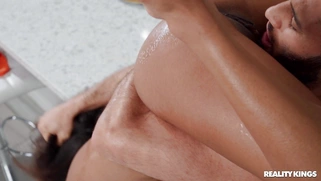 Ebony Scarlit Scandal gets face fucked by the hard white cock