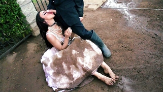 Dirty slut Tiffany Tyler sucking his cock in public