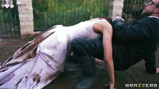 Dirty slut Tiffany Tyler sucking his cock in public