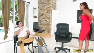 Busty boss Jazmyn is seducing her new salesman