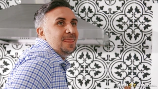 Vanna Bardot gives blowjob to Keiran Lee in the kitchen