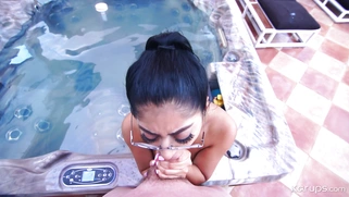 Binky Beaz in glasses is sucking cock in POV